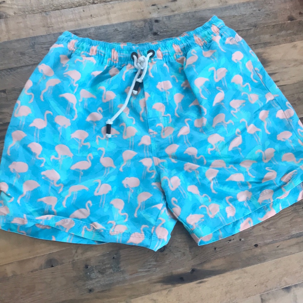 Flamingo swim trunks